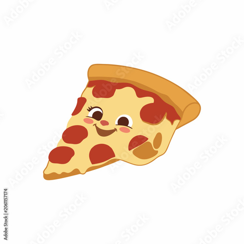 Cute Cartoon Pepperoni Pizza Slice Character Vector Illustration with Happy Smiling Face