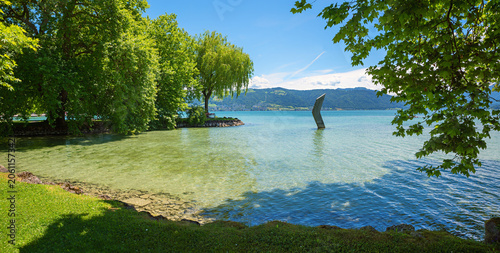 beautiful Villette park landscape, tourist resort Cham, lake Zug, central switzerland