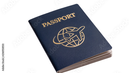 Bild auf Leinwand Dark blue passport with gold airplane and globe emblem