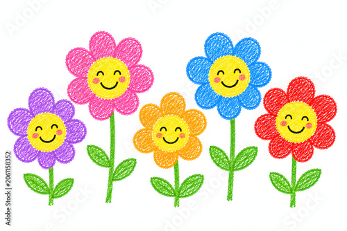 Colorful flowers with butterflies in a cute spring garden pattern