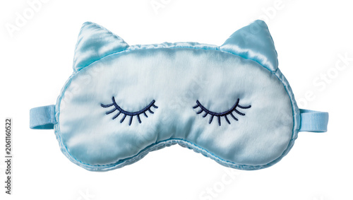 Canvastavla Light blue satin cat ear sleep mask with embroidered closed eyes