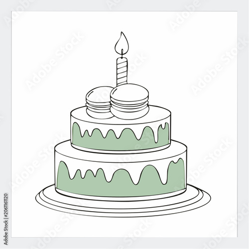 Two-Tiered Cake with Macarons and Candle