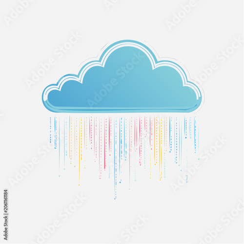 Abstract Cloud with Colorful Digital Rain