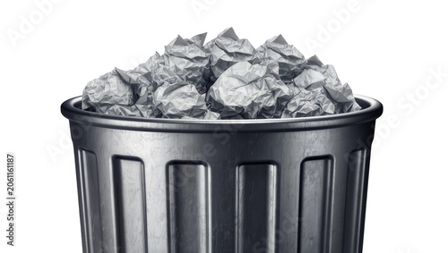 Canvastavla Metal trash can overflowing with crumpled paper