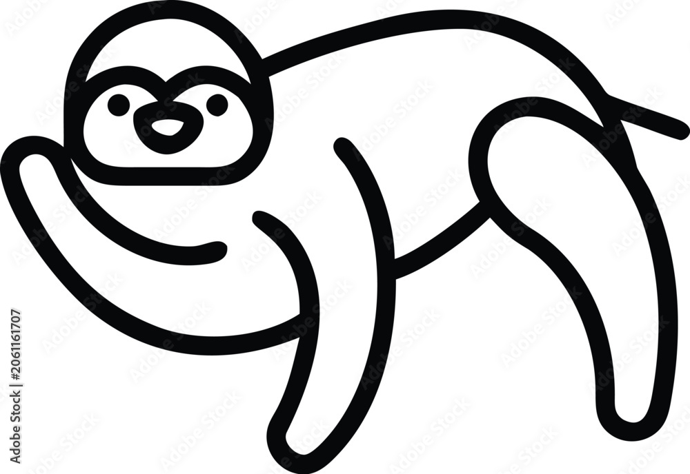 Fototapeta premium Cute cartoon sloth hanging from a branch animal