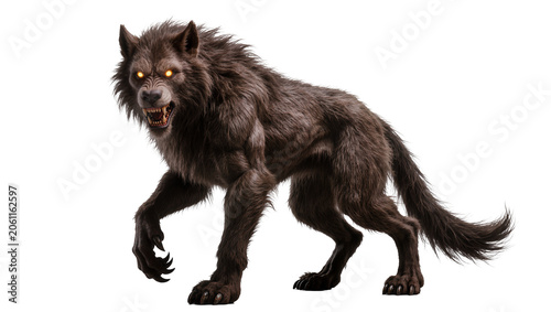 Foto Fierce werewolf with glowing eyes and sharp teeth