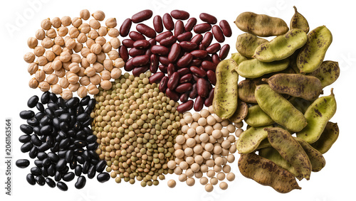 Quadro su tela Assortment of dried beans and legumes including chickpeas kidney beans soybeans