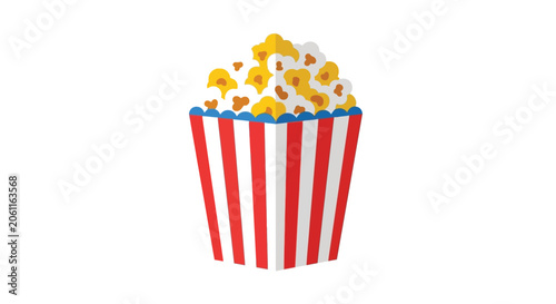 Popcorn in striped container flat vector illustration on white background
