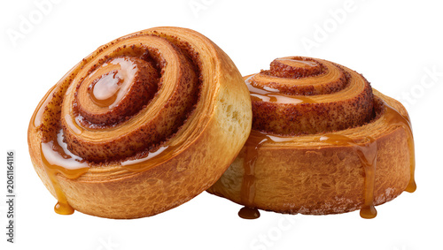 Canvastavla Sweet cinnamon rolls with white icing and caramel glaze