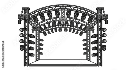A detailed technical illustration of a professional stage lighting truss system.