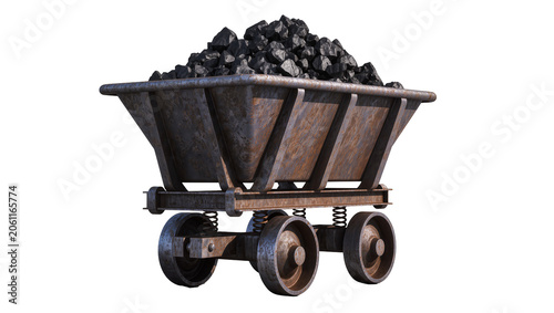 Canvas Print Rusty mining cart filled with black coal chunks