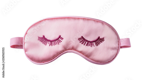 Obraz na plátně Pink satin sleep mask with embroidered closed eyes and eyelashes