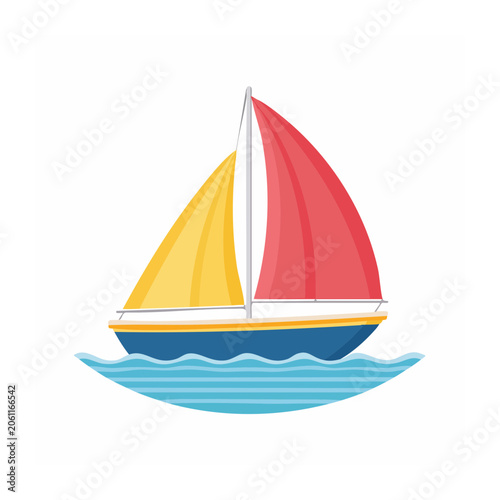 Minimalist sailboat with colorful sail on white background