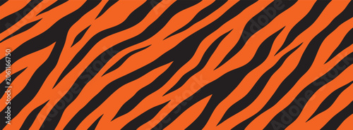 Seamless tiger fur pattern, orange and black animal print background. Vector illustration of wild animal skin texture.