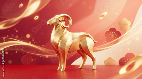 Golden Goat Statue for Chinese New Year Celebration