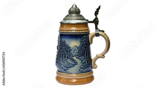 Canvastavla Ceramic beer stein with pewter lid and forest landscape scene