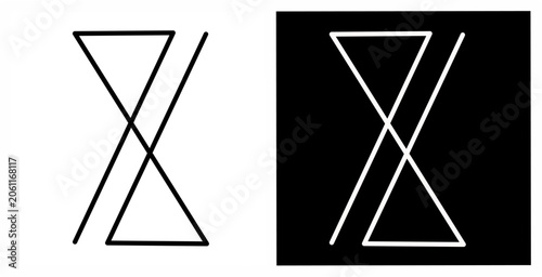 Canvastavla Abstract geometric symbol featuring intersecting triangles and diagonal lines in black and white, minimalist vector design with mirrored variations