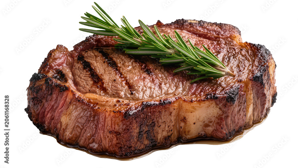 Fototapeta premium Thick grilled ribeye steak with rosemary sprig