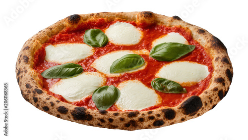 Konstfotografi Neapolitan pizza with tomato sauce mozzarella, and basil leaves