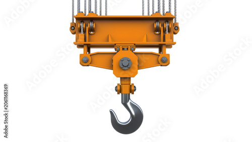 Fotografie Orange industrial crane hook with steel cables