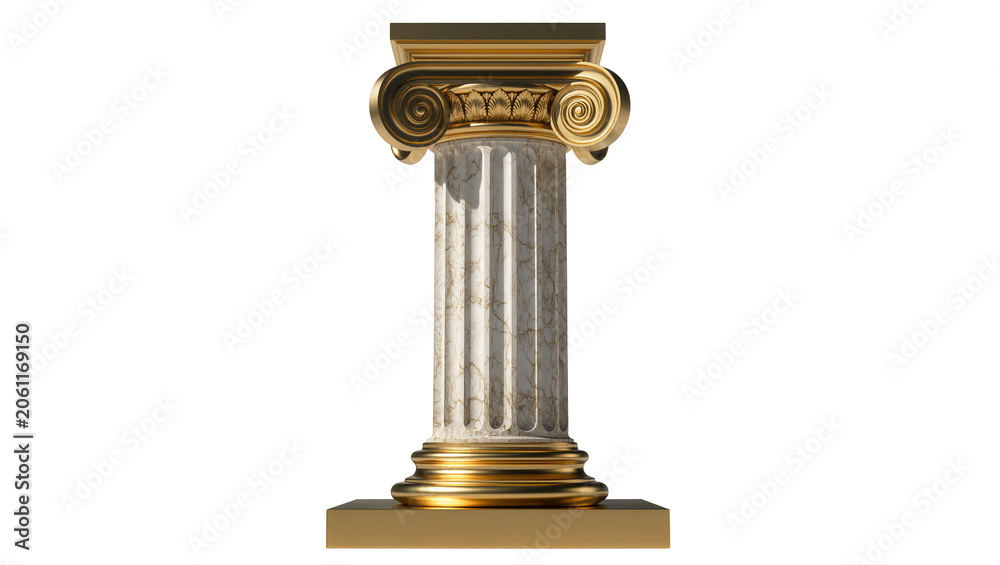 Fototapeta premium Golden Ionic Column with Marble Shaft and Base