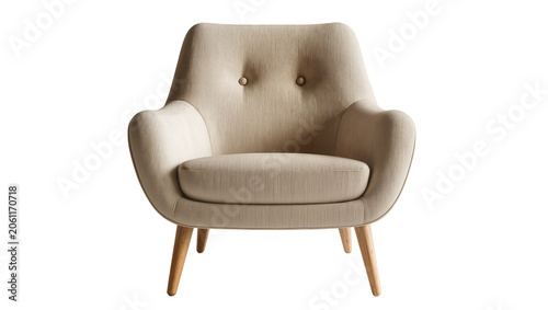 Foto Tufted upholstered armchair with wooden legs