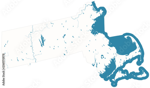 Quadro em tela Massachusetts water bodies vector map with lakes, rivers, reservoirs and shaded