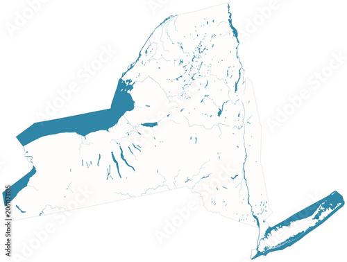 фотографія New York water bodies vector map with lakes, rivers, reservoirs and shaded relie