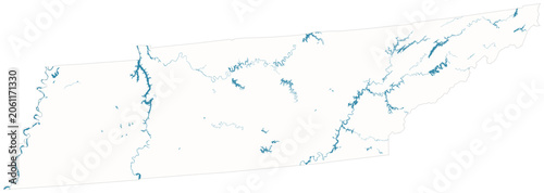 фотографія Tennessee water bodies vector map with lakes, rivers, reservoirs and shaded reli