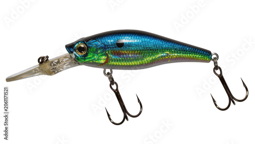 Quadro em tela Fishing lure with treble hooks and realistic fish scale pattern