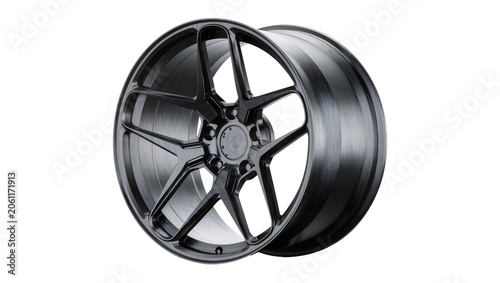 Canvas Print Glossy black five-spoke alloy wheel rim, isolated on transparent background