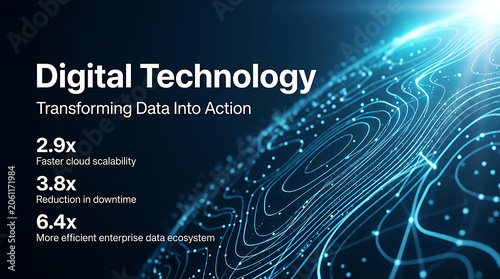 Digital technology concept with data transformation metrics