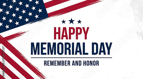 Happy memorial day greeting card with american flag and stars