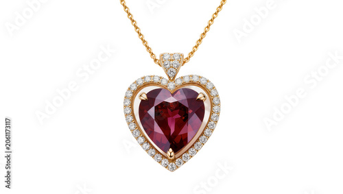 Photos Heart shaped ruby pendant necklace with diamonds and gold chain
