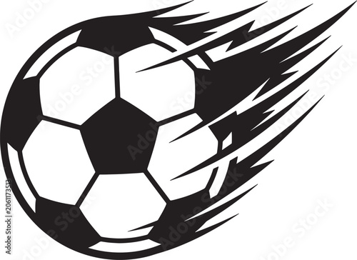 Принти на полотні Dynamic black silhouette of soccer ball with sharp tribal flames streaking out conveying speed power and aggressive motion on transparent
