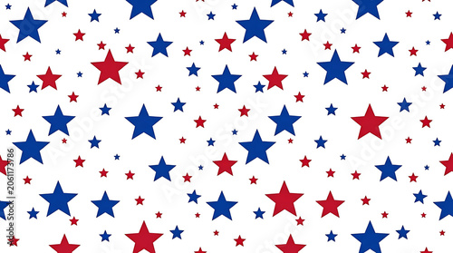 Seamless pattern with red and blue stars isolated on white background