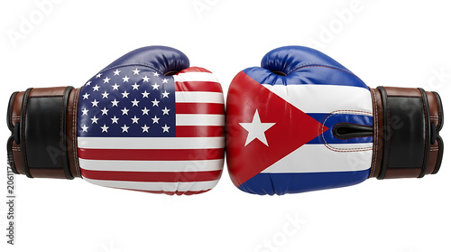 Boxing gloves with the flags of the usa and cuba isolated on white background