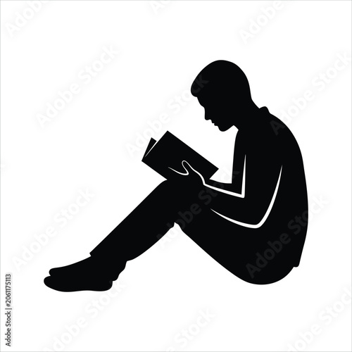 Black silhouette of a man reading a book vector, AI