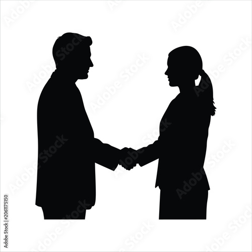 Black silhouette of business people shaking hands vector, AI