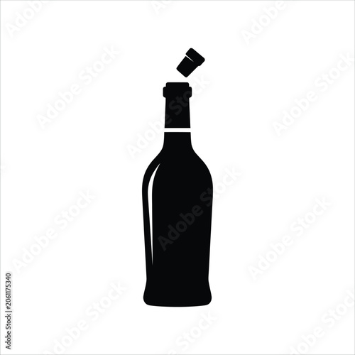 Black wine bottle with cork popping out vector, AI