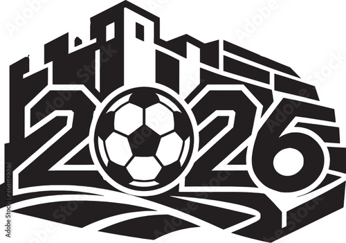 Serbia 2026 Soccer Emblem Abstract Fortress Geometry Black and White Vector Illustration