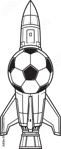 Space Rocket Soccer Ball Vector Illustration Black and White Houston Sports Tourism Emblem