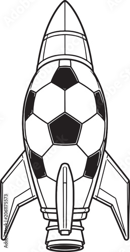 Space Rocket Soccer Ball Vector Line Art Sports Tourism Emblem