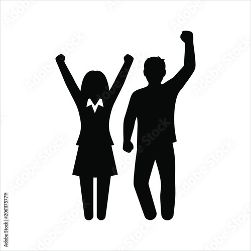 Black silhouettes of man and woman celebrating vector, AI