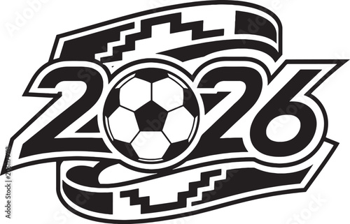 Mexico Inspired 2026 Soccer Ribbon Emblem Black and White Vector Football Celebration Icon