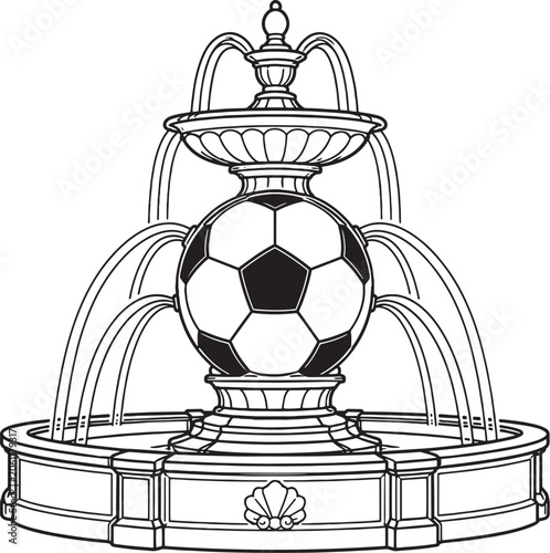 Kansas City Fountain Soccer Ball Vector Line Art Sports Tourism Emblem