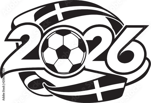 Denmark Inspired 2026 Soccer Ribbon Emblem Black and White Vector Football Celebration Icon
