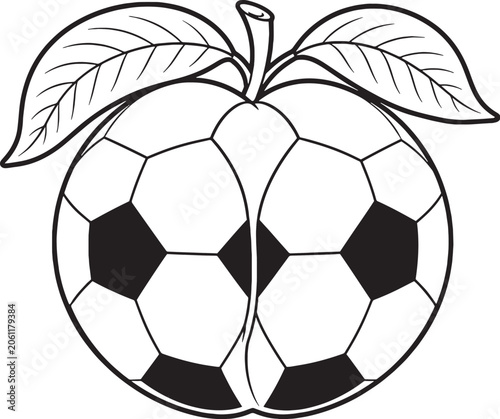 Georgia Peach Soccer Ball Black and White Vector Line Art Illustration
