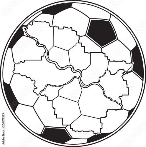 Kansas City Soccer Ball Vector Illustration Black and White Sports Tourism Emblem