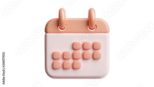 3D pastel pink and peach calendar icon with rounded corners, isolated on transparent background